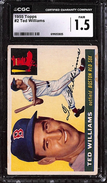 1955-1956 Baseball Card Lot - 1955 Topps Jackie Robinson CGC 2, Ted Williams CGC 1.5, & Hank Aaron CGC 2.5; & 1956 Topps Hank Aaron CGC 2