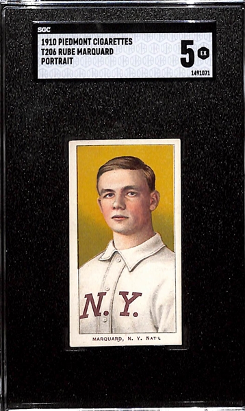 1910 T206 Rube Marquard Portrait - Piedmont Back - 350 Subjects - SGC 5