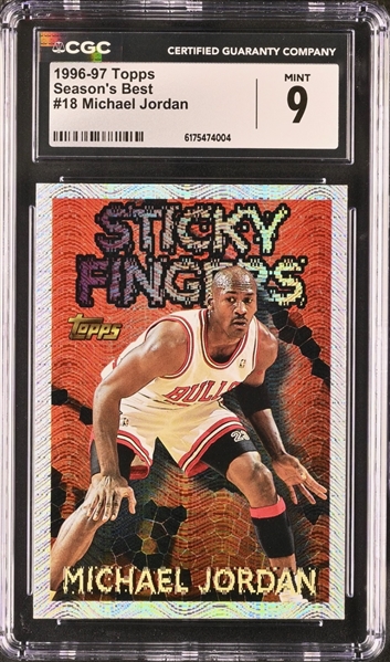 1996-97 Topps Seasons Best Michael Jordan Sticky Fingers Insert Card #SB18 Graded CGC 9