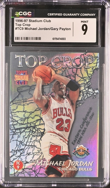 1996-97 Topps Stadium Club Michael Jordan & Gary Payton Top Crop Insert Card #TC9 Graded CGC 9