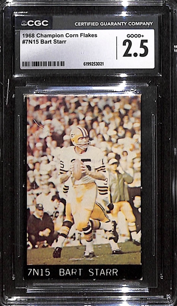 Very Scarce 1968 Champion Corn Flakes Bart Starr #7N15 Card (Hand-Cut) - CGC 2.5