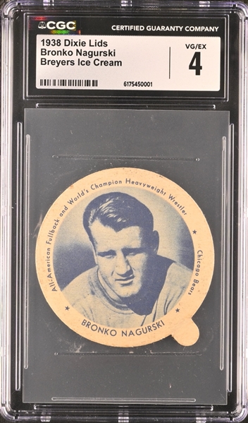 1938 Dixie Lids Bronko Nagurski - Breyers Ice Cream Ad Back CGC 4