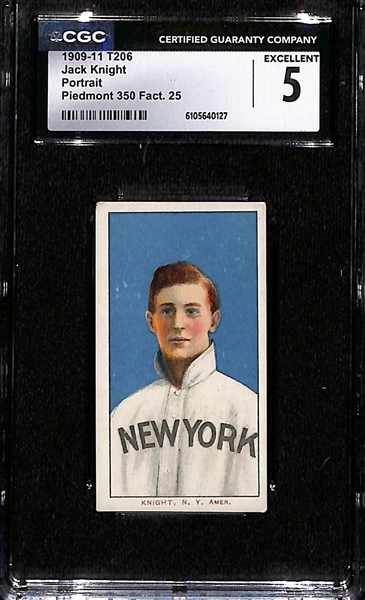 1909-11 T206 Jack Knight (NY Yankees) Tobacco Card Graded CGC 5 EX (Piedmont 350, Factory 25)