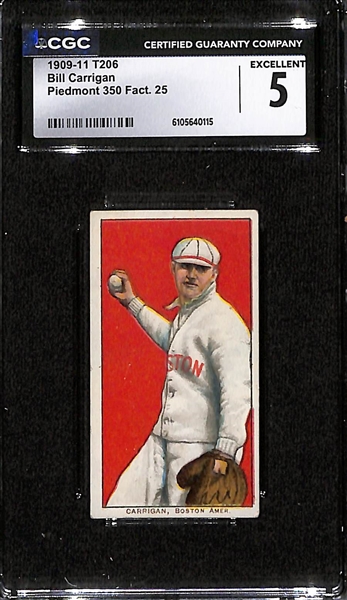 1909-11 T206 Bill Carrigan Tobacco Card Graded CGC 5 EX (Piedmont 350, Factory 25)