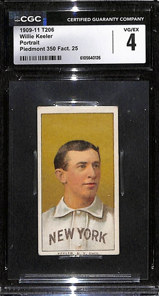 1909-11 T206 Willie Keeler (HOF, Portrait) Graded CGC 4 (Piedmont 350 Series, Factory 25)