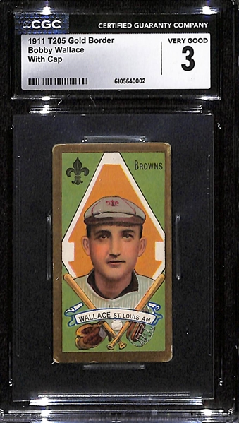 1911 T205 Gold Border Bobby Wallace (HOF - With Cap) Piedmont Tobacco Card Graded CGC 3