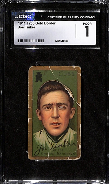 1911 T205 Gold Border Joe Tinker (HOF) Polar Bear Tobacco Card Graded CGC 1