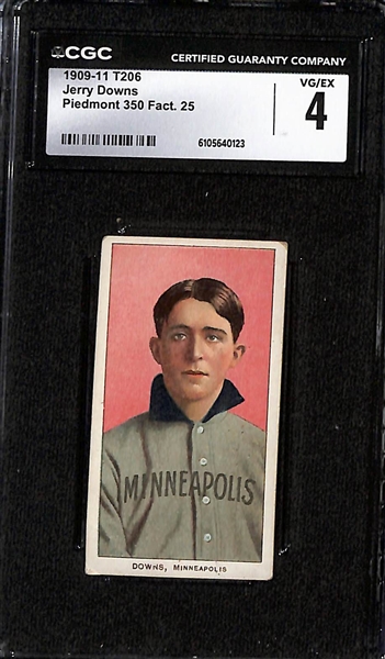 (3) CGC Graded 1909-11 T206 Baseball Cards (Each Graded CGC 4.0) - Jerry Downs, Jack Dunn,  Jimmy Slagle (All Piedmont 350 Series, Made in Factory 25) 