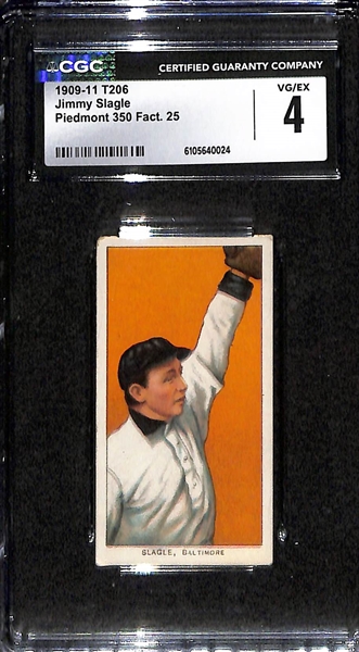 (3) CGC Graded 1909-11 T206 Baseball Cards (Each Graded CGC 4.0) - Jerry Downs, Jack Dunn,  Jimmy Slagle (All Piedmont 350 Series, Made in Factory 25) 