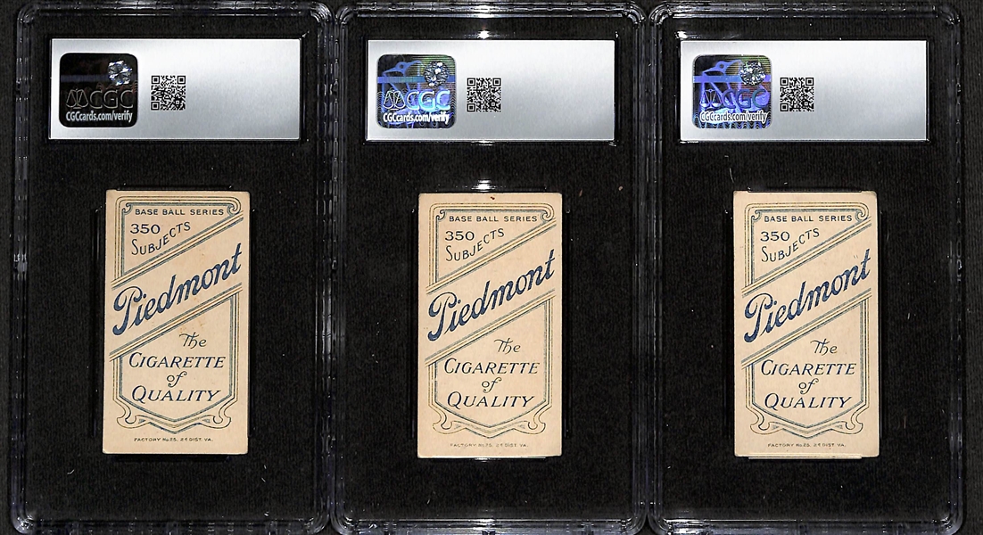 (3) CGC Graded 1909-11 T206 Baseball Cards (Each Graded CGC 4.0) - Jerry Downs, Jack Dunn,  Jimmy Slagle (All Piedmont 350 Series, Made in Factory 25) 