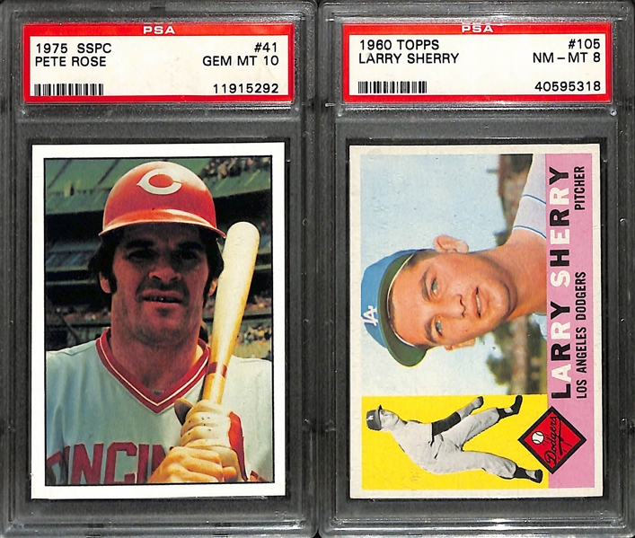 1975 SSPC Pete Rose (PSA 10) & 1960 Topps Larry Sherry #105 (PSA 8)
