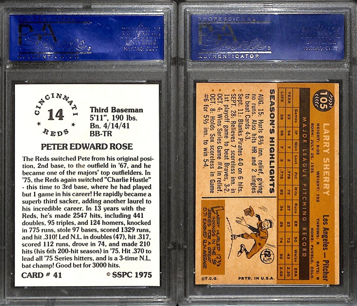 1975 SSPC Pete Rose (PSA 10) & 1960 Topps Larry Sherry #105 (PSA 8)