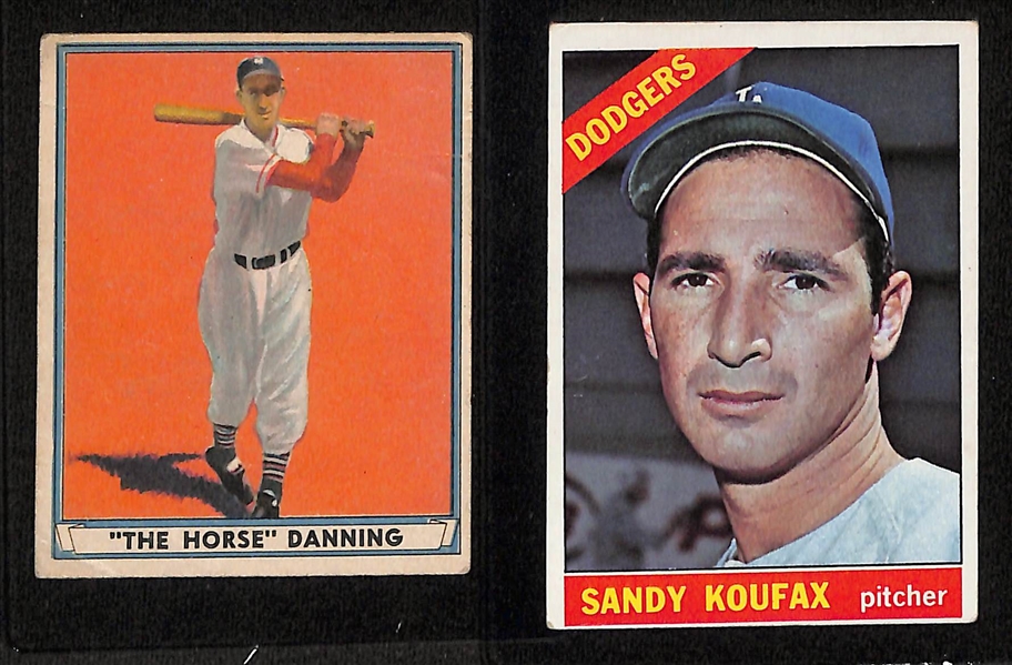 Baseball Card Lot (4) - 1941 Play Ball Harry Danning, 1966 Topps Sandy Koufax, 1966 Topps Hank Aaron, 1966 NL Batting Leaders (Clemente, Aaron, Mays)