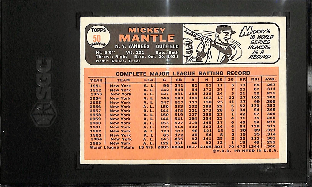 1966 Topps Mickey Mantle #50 Graded SGC 3