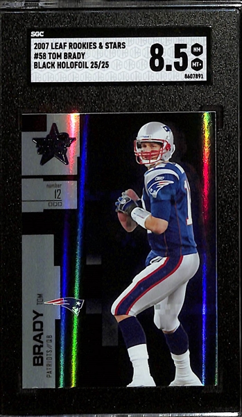 2007 Leaf Rookie & Stars Tom Brady #58 Black Holofoil Insert #ed 25/25 Graded SGC 8.5