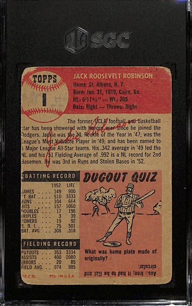 1953 Topps Jackie Robinson #1 Graded SGC Authentic