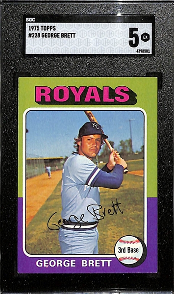 Baseball Card Lot - 1975 Topps George Brett Rookie (SGC 5), Topps 1961 Ernie Banks All-Star, 1982 Fleer Cal Ripken Jr. Rookie Card