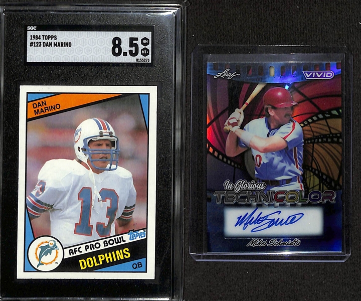 Sports Card Lot - 1984 Topps Dan Marino Rookie Card (SGC 8.5) & 2025 Leaf Vivid Mike Schmidt Technicolor Autograph Card (#1/1)