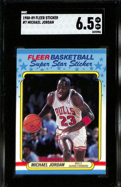 Michael Jordan Lot - Includes 1992 Upper Deck In Your Face '85-90' Error Card (SGC 9) & '88-'89 non-Error Card (SGC 7), & 1988-89 Fleer Sticker (SGC 6.5)