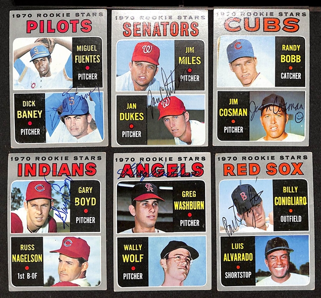 Over (75) Signed 1970 Topps Baseball Cards w. Bill Russell, Tony Gonzalez, John Odom, Ellsworth, Corrales, (6) Rookie Star Cards, + (JSA Auction Letter)