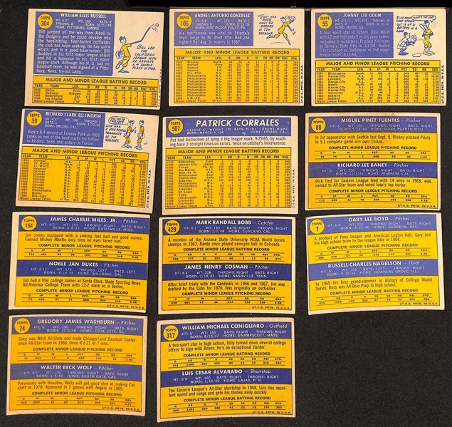 Over (75) Signed 1970 Topps Baseball Cards w. Bill Russell, Tony Gonzalez, John Odom, Ellsworth, Corrales, (6) Rookie Star Cards, + (JSA Auction Letter)