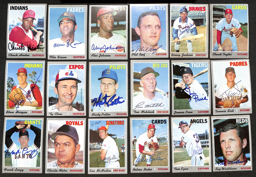 Over (75) Signed 1970 Topps Baseball Cards w. Bill Russell, Tony Gonzalez, John Odom, Ellsworth, Corrales, (6) Rookie Star Cards, + (JSA Auction Letter)