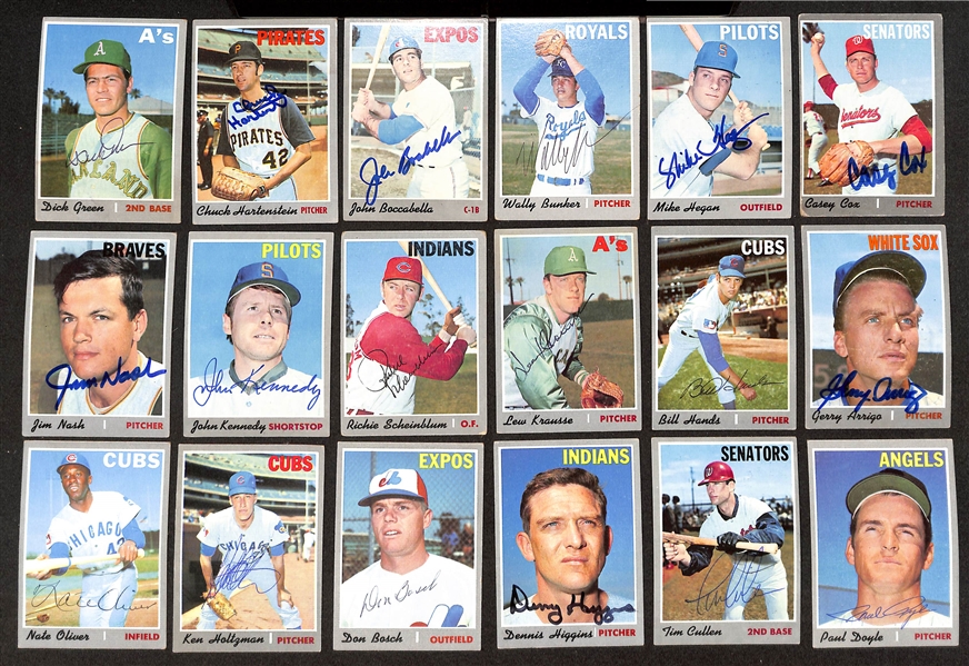 Over (75) Signed 1970 Topps Baseball Cards w. Bill Russell, Tony Gonzalez, John Odom, Ellsworth, Corrales, (6) Rookie Star Cards, + (JSA Auction Letter)