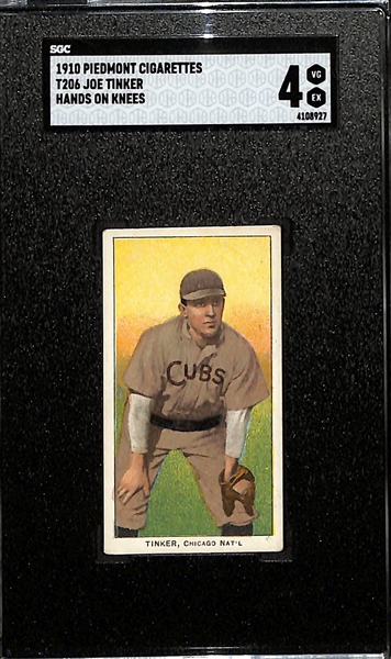 1910 T206 Piedmont Cigarettes Joe Tinker (HOF, Hands on Knees) Graded SGC 4