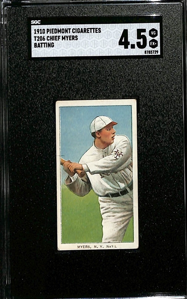 1910 T206 Piedmont Cigarettes Chief Myers (Batting) Graded SGC 4.5