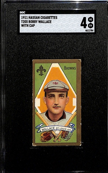 1911 T205 Hassan Cigarettes Bobby Wallace (HOF, With Cap) Graded SGC 4