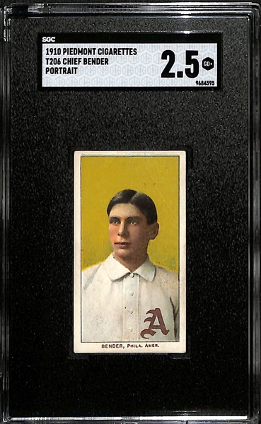 1910 T206 Piedmont Cigarettes Chief Bender (HOF, Portrait) Graded SGC 2.5