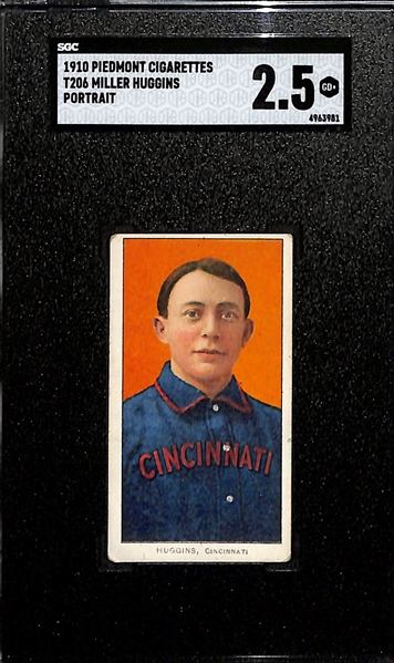 1910 T206 Piedmont Cigarettes Miller Huggins (HOF, Portrait) Graded SGC 2.5