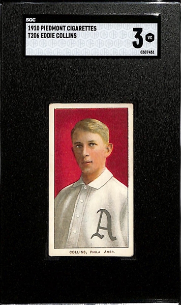 1910 T206 Piedmont Cigarettes Eddie Collins (HOF) Graded SGC 3