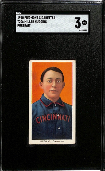 1910 T206 Piedmont Cigarettes Miller Huggins (HOF, Portrait) Graded SGC 3