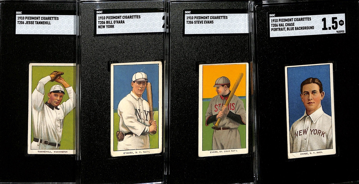 1910 T206 Piedmont Cigarettes Lot - Hal Chase (SGC 1.5), S. Evans (SGC 3), Bill O'Hara (NY, SGC 2), Jesse Tannehill (SGC 3)