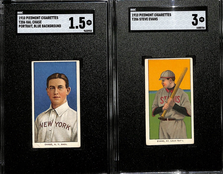 1910 T206 Piedmont Cigarettes Lot - Hal Chase (SGC 1.5), S. Evans (SGC 3), Bill O'Hara (NY, SGC 2), Jesse Tannehill (SGC 3)