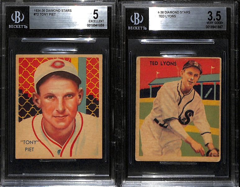 (2) BGS Graded 1934-36 Diamond Stars w. Tony Piet BGS 5 & Ted Lyons (HOF)  BGS 3.5