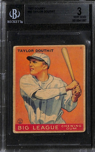 Lot of (5) BVG Graded 1933 and 1934 Goudey Cards w. Taylor Douthit BGS 3