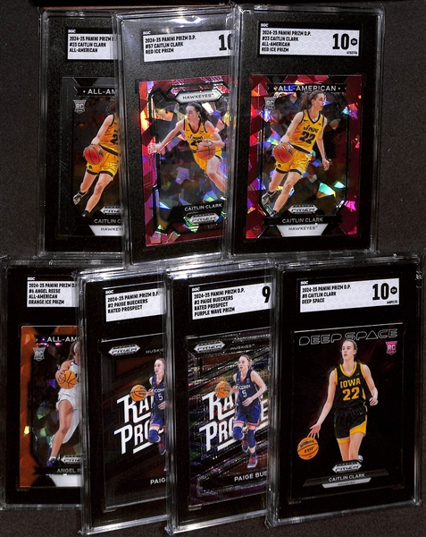 Lot of (7) 2024/25 SGC Graded Panini Draft Picks w. Caitlin Clark Rookie Card, Paige Bueckers Rated Prospect, & Angel Reese Rookie Card
