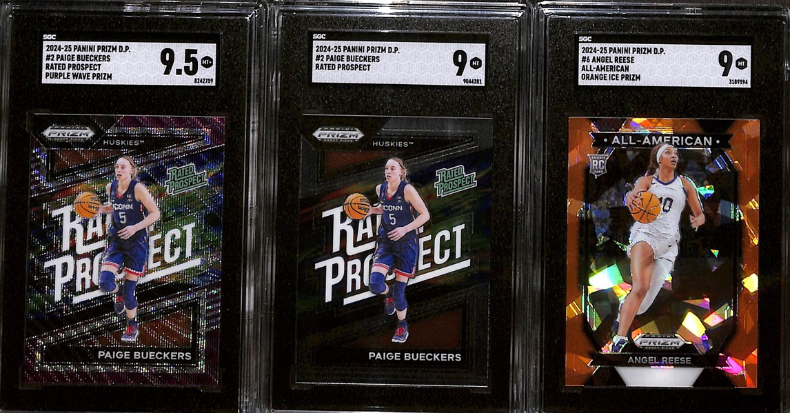 Lot of (7) 2024/25 SGC Graded Panini Draft Picks w. Caitlin Clark Rookie Card, Paige Bueckers Rated Prospect, & Angel Reese Rookie Card