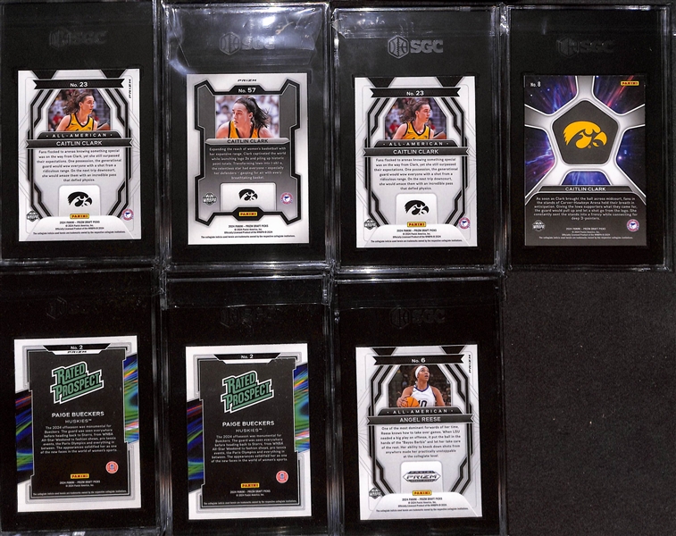 Lot of (7) 2024/25 SGC Graded Panini Draft Picks w. Caitlin Clark Rookie Card, Paige Bueckers Rated Prospect, & Angel Reese Rookie Card