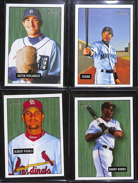 2005 Bowman Heritage Baseball Complete 350 Card Set (Verlander Rookie) & 24  Red/Blue Back Minis (8 Red Backs & 16 Blue Backs)