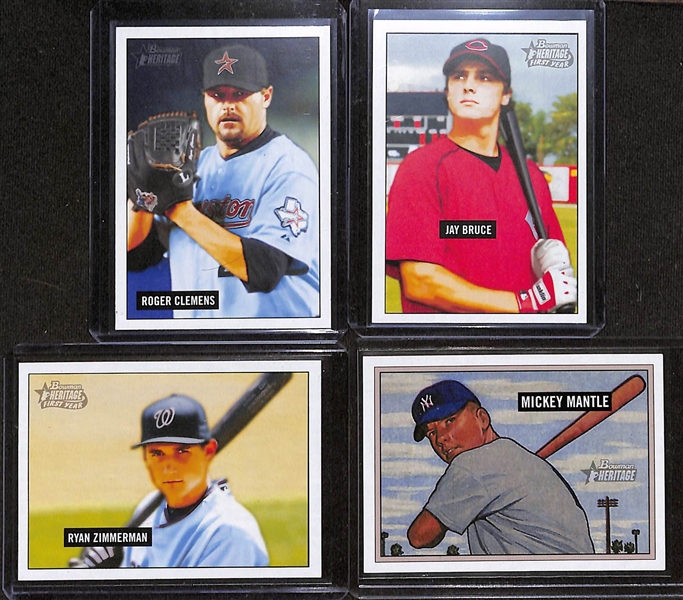 2005 Bowman Heritage Baseball Complete 350 Card Set (Verlander Rookie) & 24  Red/Blue Back Minis (8 Red Backs & 16 Blue Backs)