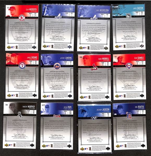 2004 SP Prospects Baseball Base Set (1-290) w. Yadier Molina Rookie & 40 Prospect Autographs Inc. Zobrist, Lind, Reed, Parr (#/10) & 20 Jersey Relic Cards 