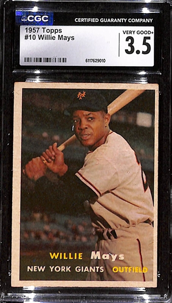 1957 Topps Willie Mays #10 Graded CGC 3.5 VG+