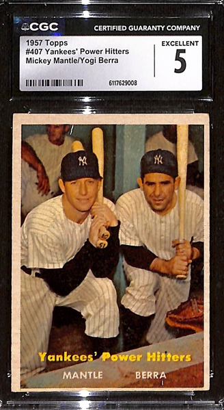 1957 Topps Mickey Mantle & Yogi Berra Yankees' Power Hitters #407 Graded CGC 5 EX