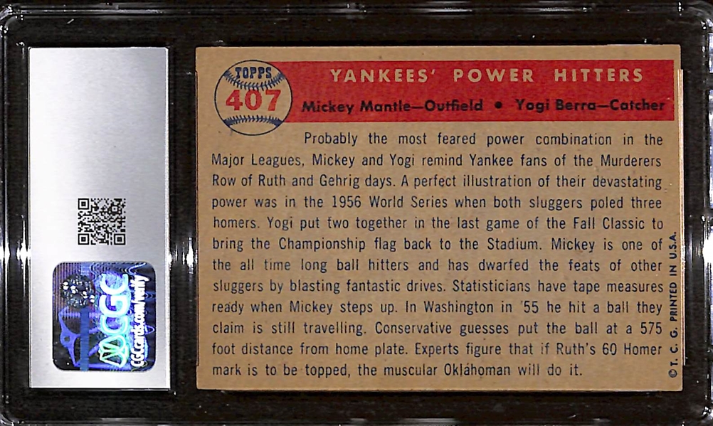 1957 Topps Mickey Mantle & Yogi Berra Yankees' Power Hitters #407 Graded CGC 5 EX
