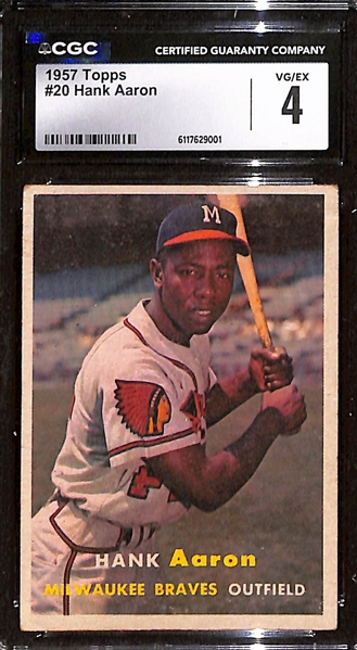 1957 Topps Hank Aaron #20 Graded CGC 4 VG-EX