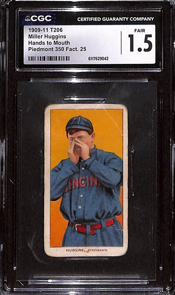 1909-11 T206 Miller Huggins (HOF - Hands to Mouth) Graded CGC 1.5 (Piedmont 350 Back)