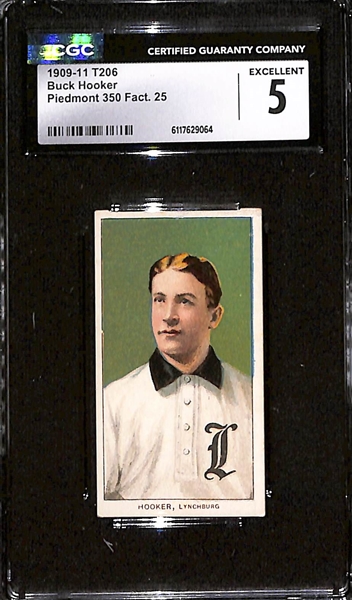 1909-11 T206 Buck Hooker (Southern Leaguer) Graded CGC 5 (Piedmont 350 Back)